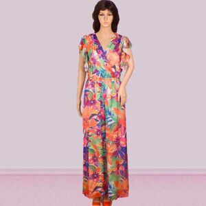DONNA RICCO size 10 multicolor floral fit/flare SS maxi dress 100% polyester
